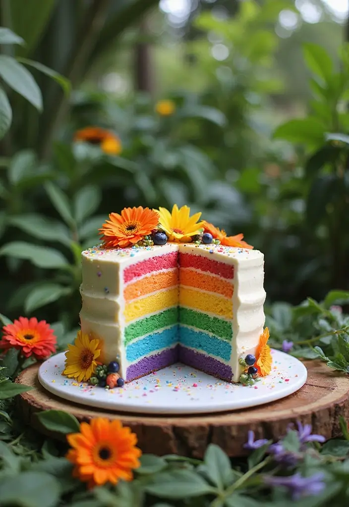 27 Aloha Cake Ideas With Tropical Vibes - 11. Tropical Rainbow Cake