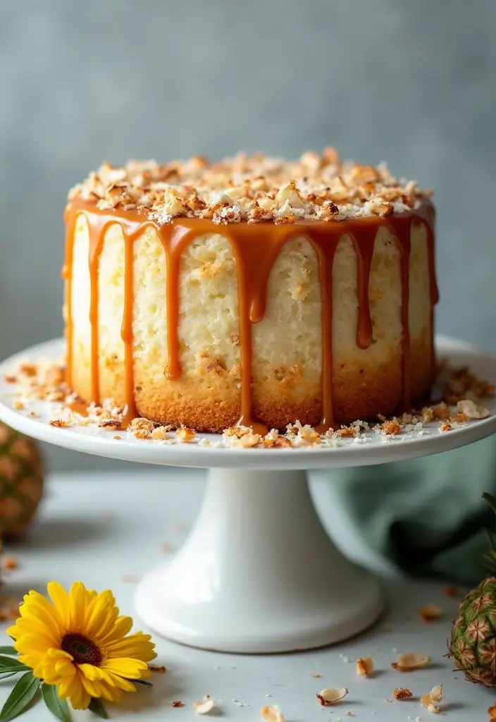 27 Aloha Cake Ideas With Tropical Vibes - 12. Sea Salt Caramel Coconut Cake