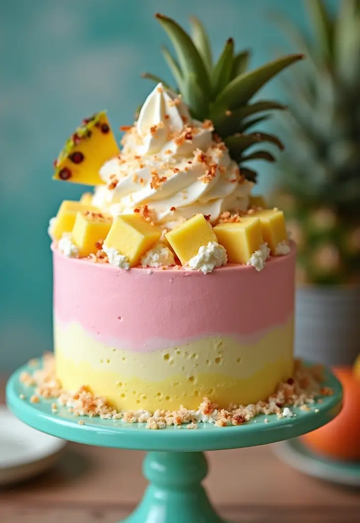 27 Aloha Cake Ideas With Tropical Vibes - 19. Tropical Ice Cream Cake