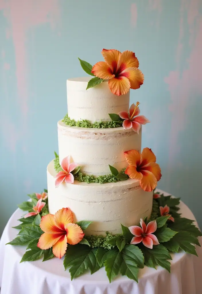 27 Aloha Cake Ideas With Tropical Vibes - 2. Tropical Floral Buttercream Cake