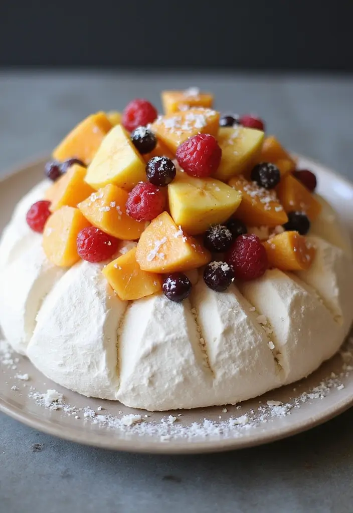 27 Aloha Cake Ideas With Tropical Vibes - 24. Coconut Pavlova
