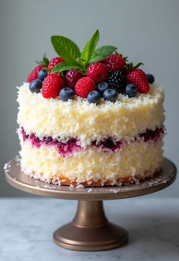 27 Aloha Cake Ideas With Tropical Vibes - 26. Mixed Berry Coconut Cake