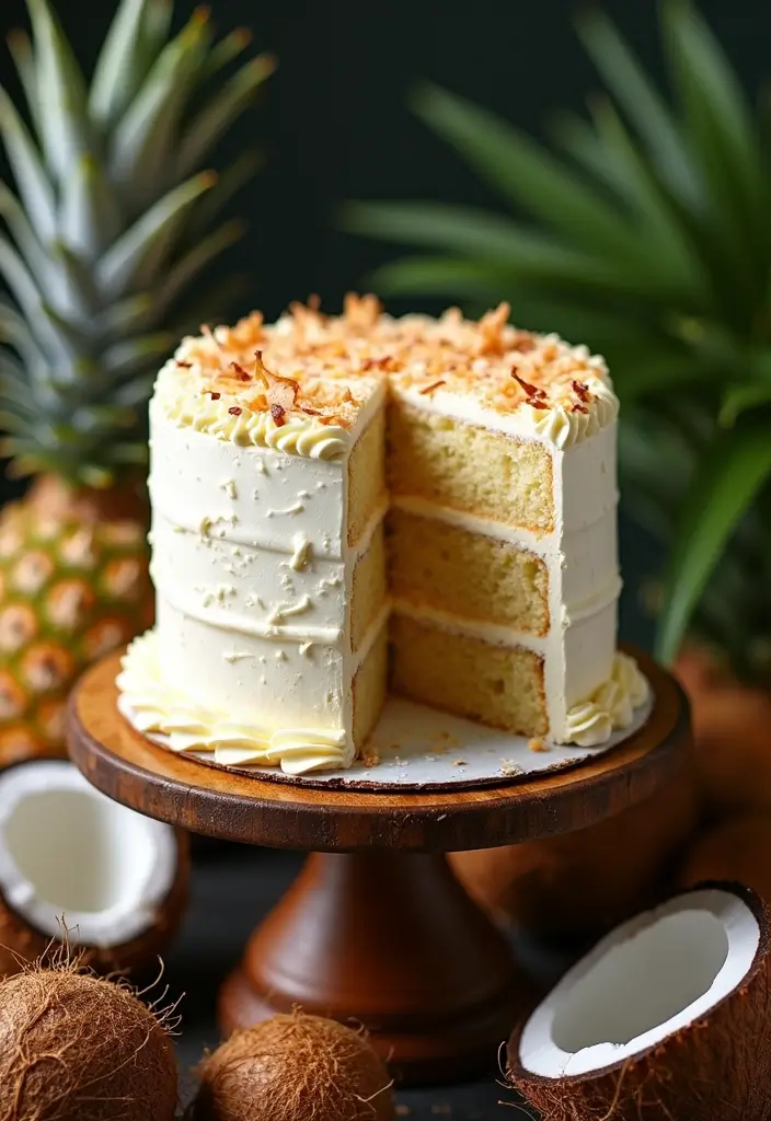 27 Aloha Cake Ideas With Tropical Vibes - 3. Coconut Rum Layer Cake