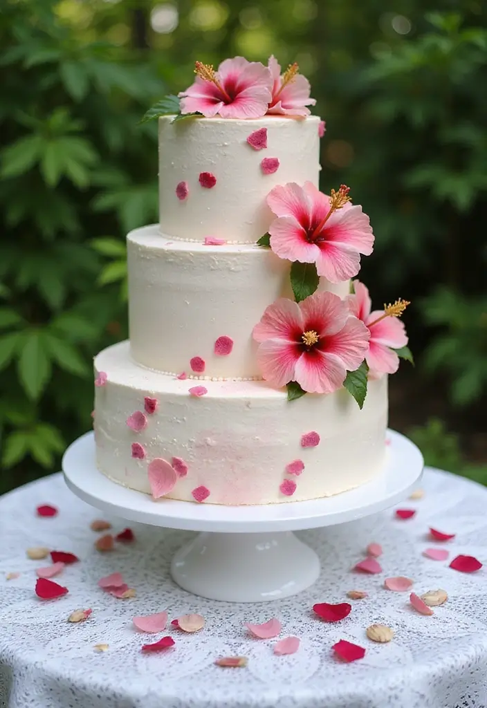 27 Aloha Cake Ideas With Tropical Vibes - 6. Hibiscus-infused Wedding Cake