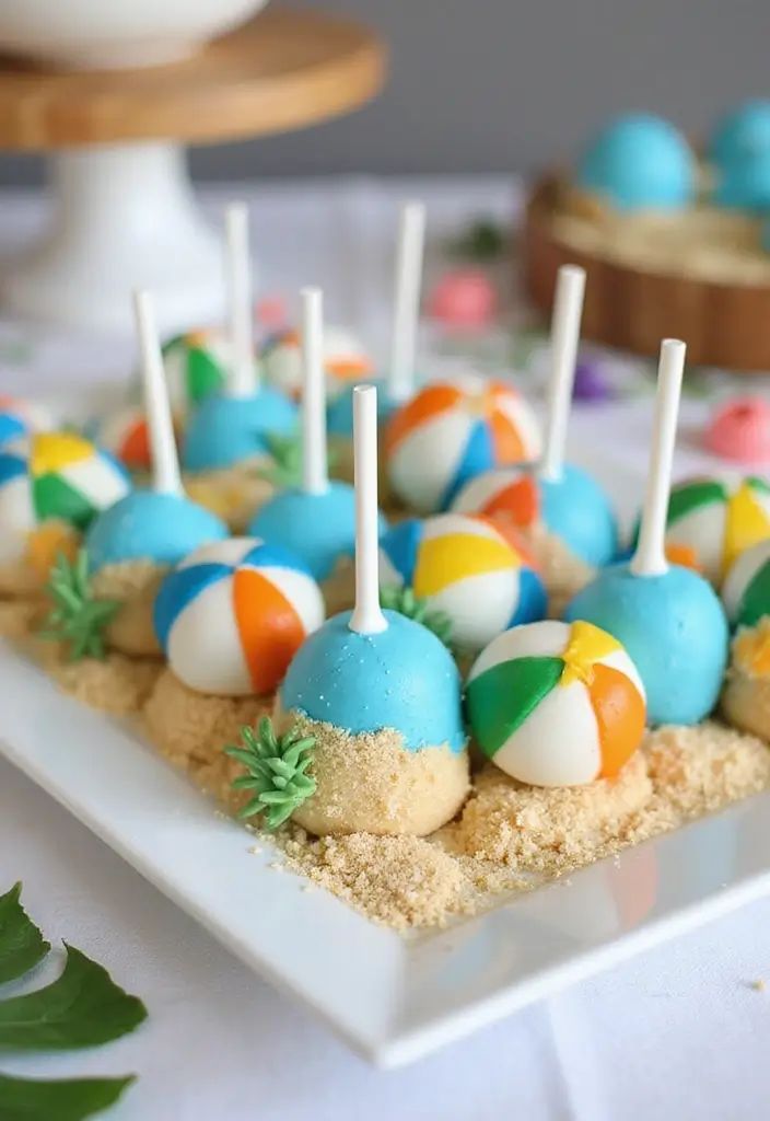 27 Aloha Cake Ideas With Tropical Vibes - 8. Beach Themed Cake Pops