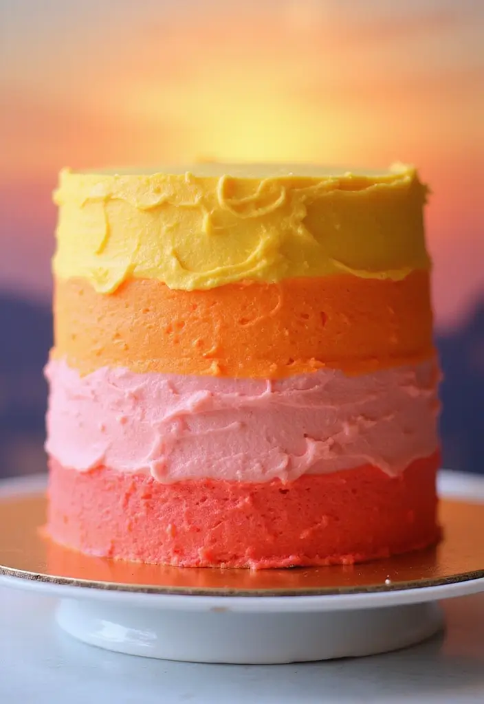27 Aloha Cake Ideas With Tropical Vibes - 9. Sunset Ombre Cake