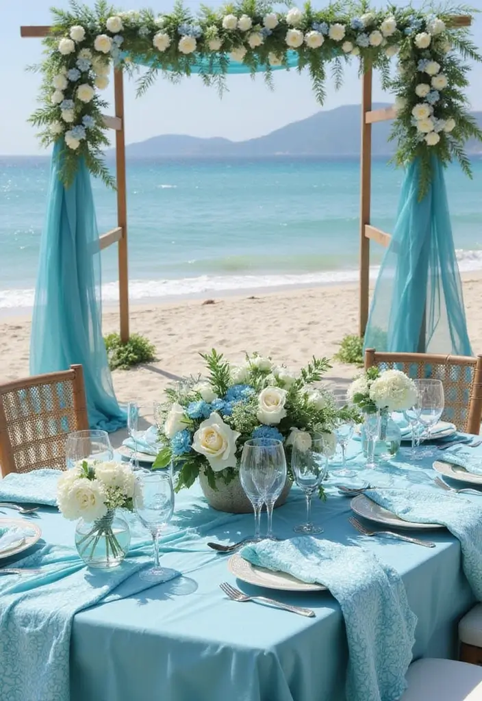 27 Beach Wedding Ideas That Feel Breezy and Beautiful - 13. Ocean Blue Color Palette
