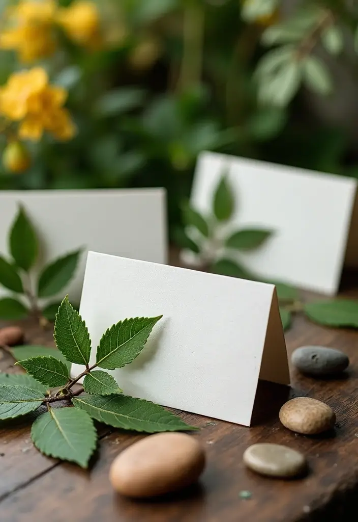 27 Home Reception Ideas That Feel Cozy - 13. Nature-Inspired Place Cards