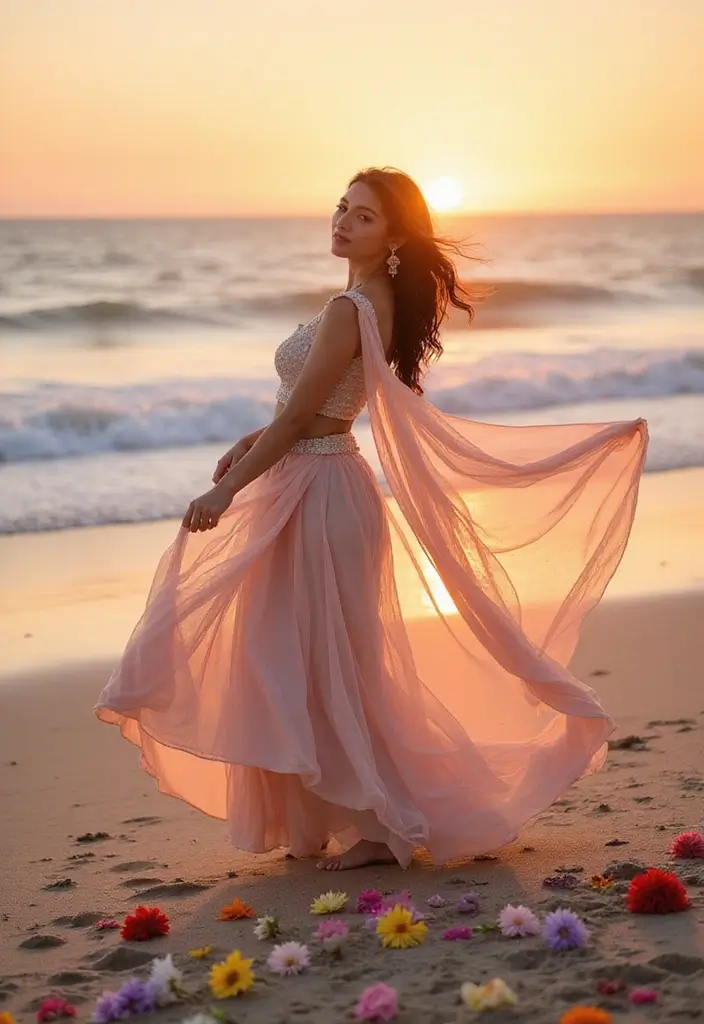 27 Photo Ideas With Lehenga That Highlight The Outfit - 1. Beachside Bliss