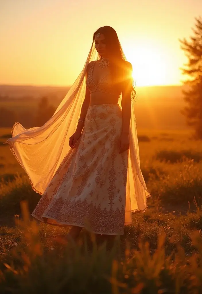 27 Photo Ideas With Lehenga That Highlight The Outfit - 14. Sunkissed Glow