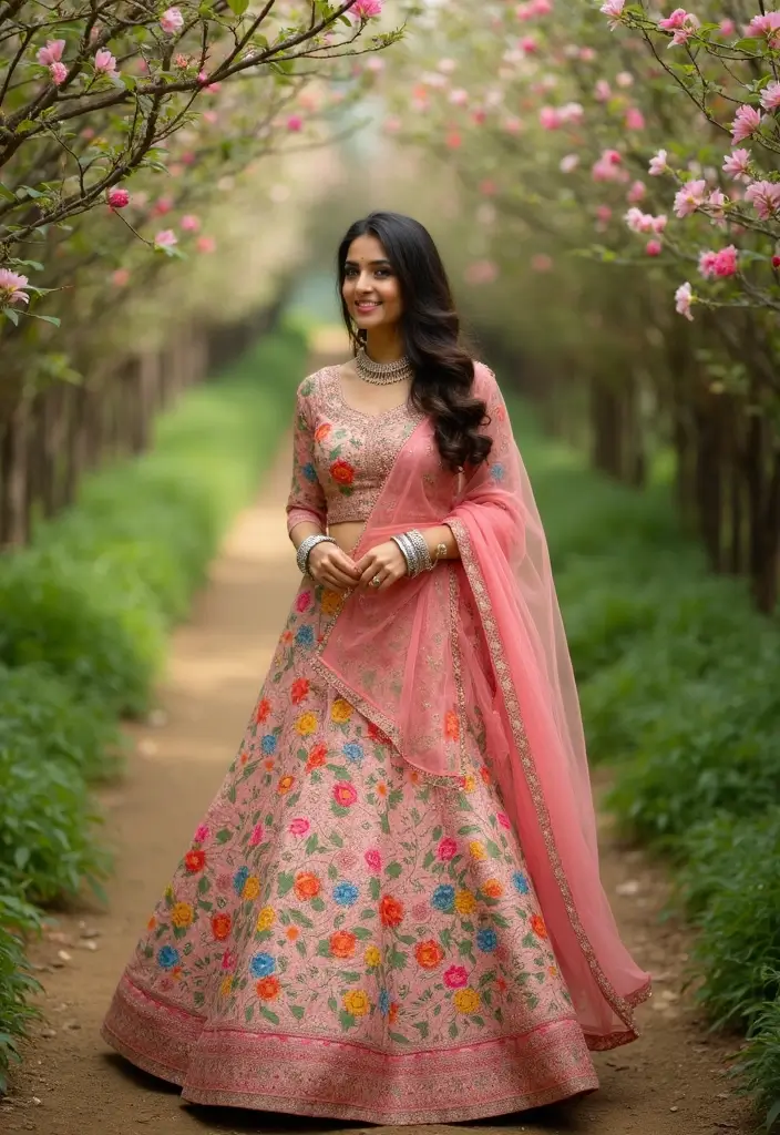 27 Photo Ideas With Lehenga That Highlight The Outfit - 4. Floral Fairytale