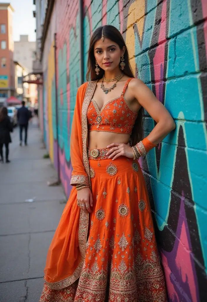 27 Photo Ideas With Lehenga That Highlight The Outfit - 5. Urban Chic