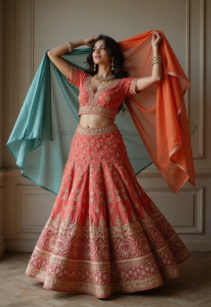 27 Photo Ideas With Lehenga That Highlight The Outfit - 9. Creative Dupatta Drapes