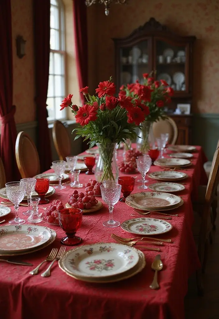 27 Red Bridal Shower Ideas That Radiate Passion - 1. Vintage Red Table Settings