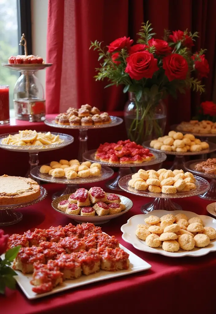 27 Red Bridal Shower Ideas That Radiate Passion - 10. Red Dessert Bar