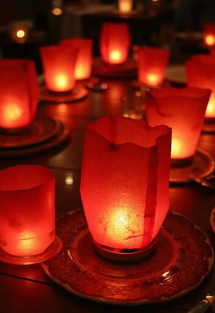 27 Red Bridal Shower Ideas That Radiate Passion - 24. Romantic Lighting with Lanterns