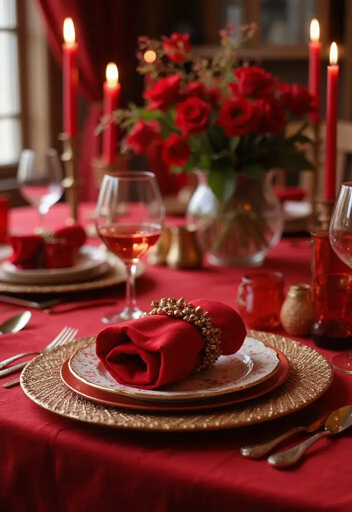 27 Red Bridal Shower Ideas That Radiate Passion - 27. Elegant Red Table Decorations