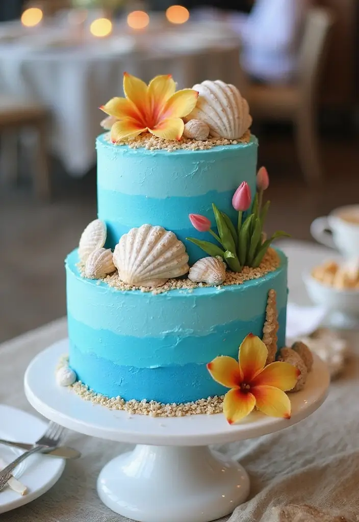 28 Beach Bridal Shower Ideas That Feel Breezy and Elegant - 12. Ocean-Themed Cake