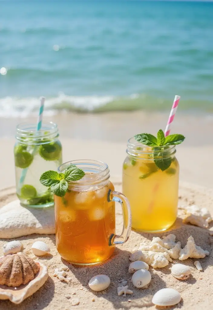 28 Beach Bridal Shower Ideas That Feel Breezy and Elegant - 13. Beachy Drink Station