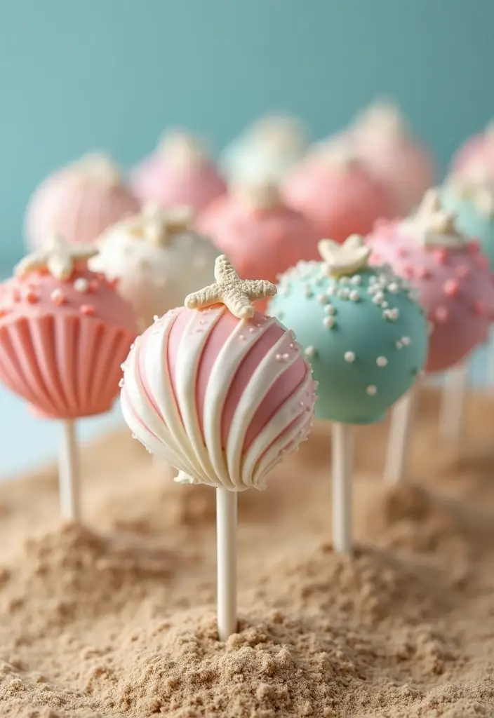 28 Beach Bridal Shower Ideas That Feel Breezy and Elegant - 15. Seashell-Decorated Cake Pops