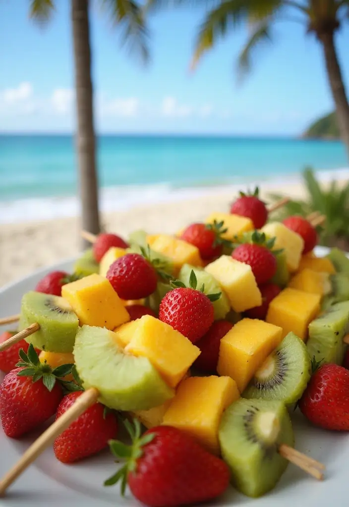 28 Beach Bridal Shower Ideas That Feel Breezy and Elegant - 17. Tropical Fruit Skewers