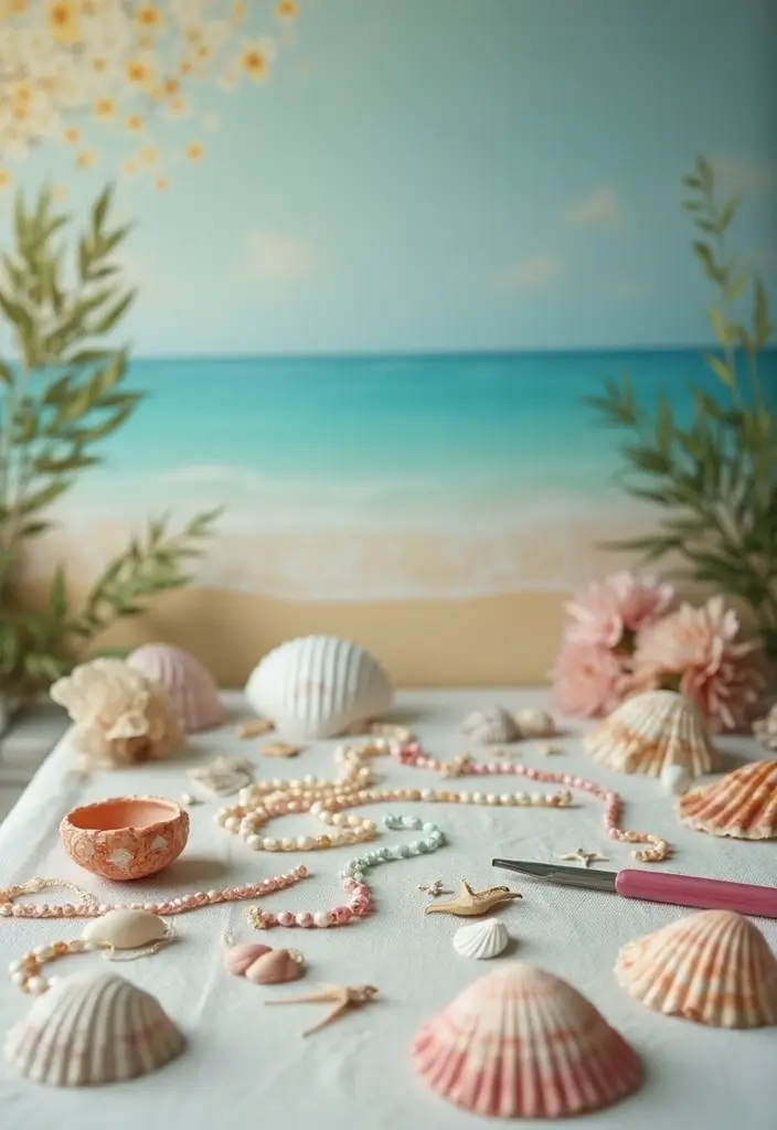 28 Beach Bridal Shower Ideas That Feel Breezy and Elegant - 19. Seashell Necklace Making Station