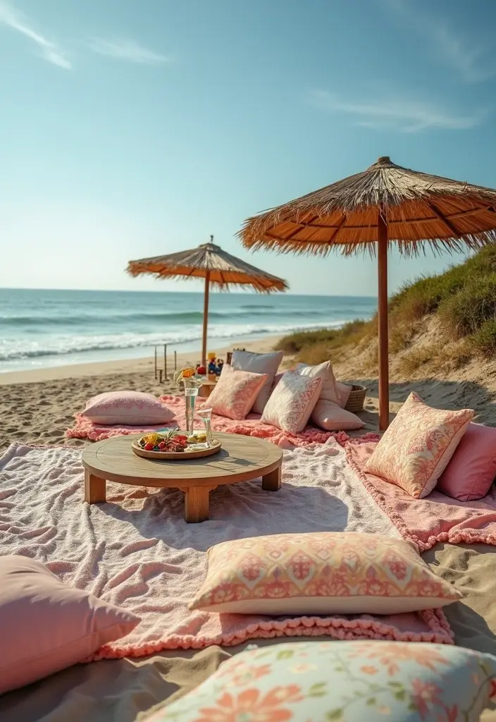 28 Beach Bridal Shower Ideas That Feel Breezy and Elegant - 21. Beach Picnic Style Seating