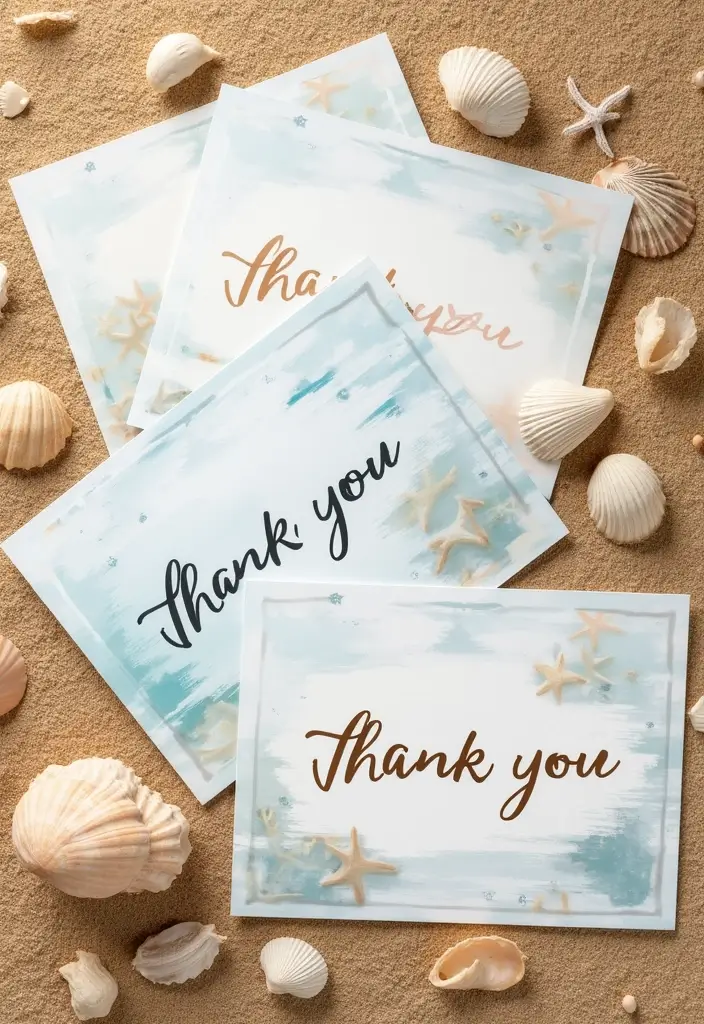 28 Beach Bridal Shower Ideas That Feel Breezy and Elegant - 28. Thank You Notes with Beach Motifs