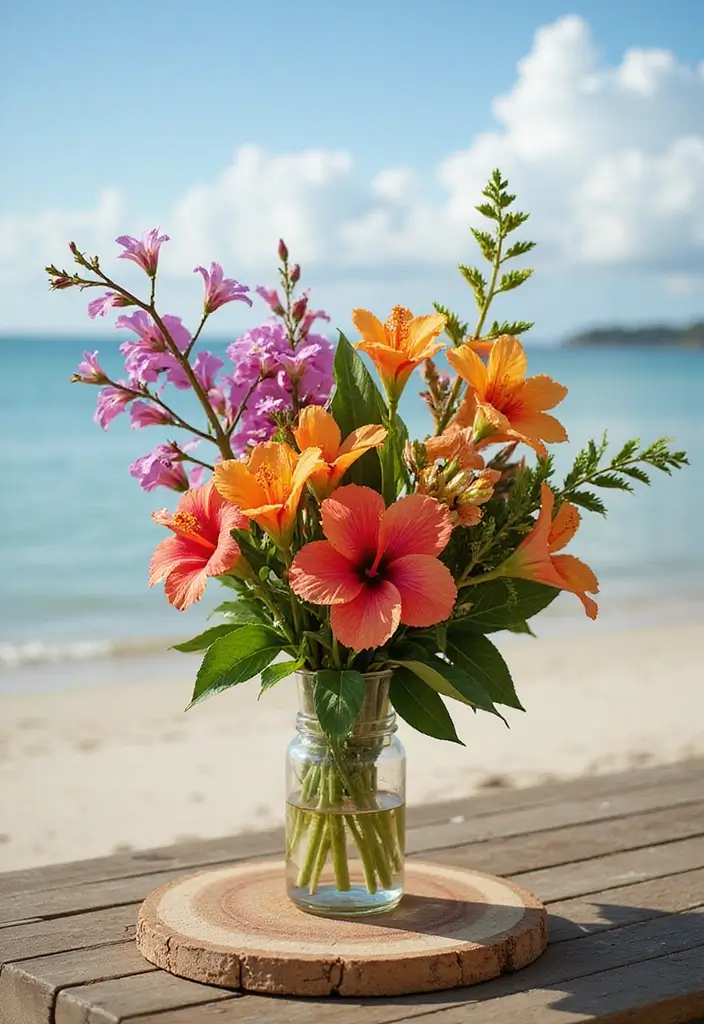 28 Beach Bridal Shower Ideas That Feel Breezy and Elegant - 4. Tropical Floral Arrangements