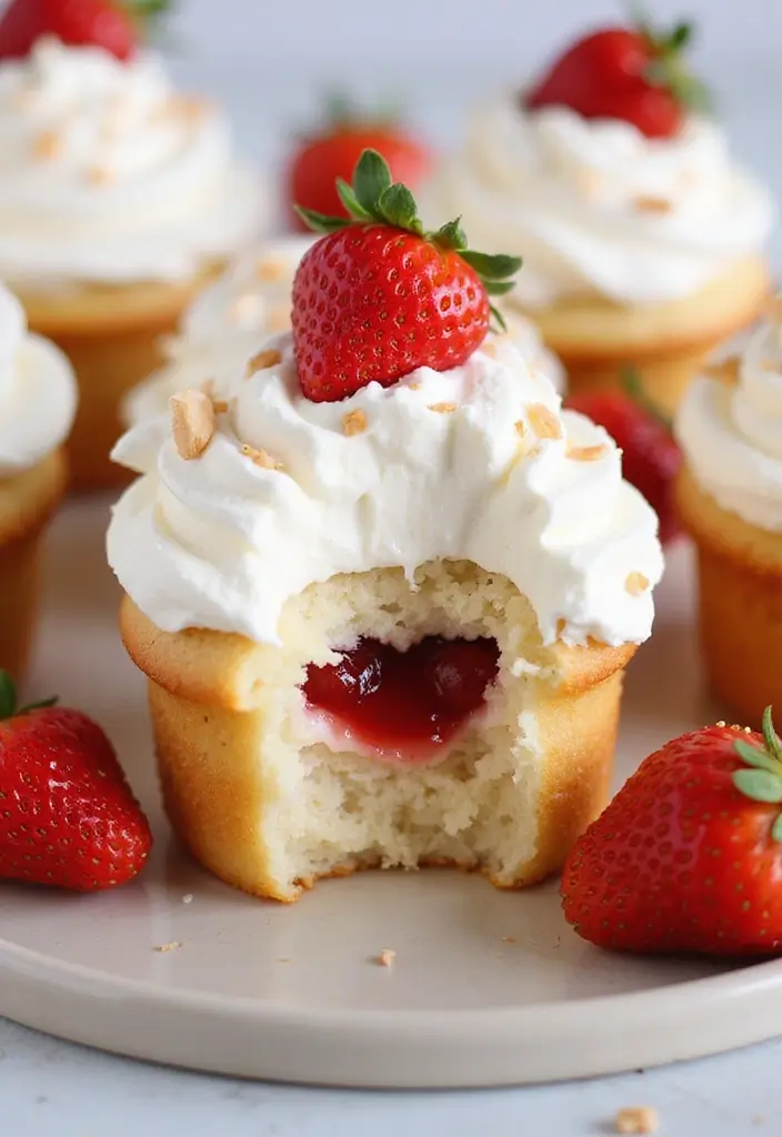 28 Bridal Shower Cupcake Ideas That Look and Taste Amazing - 11. Strawberry Shortcake Cupcakes