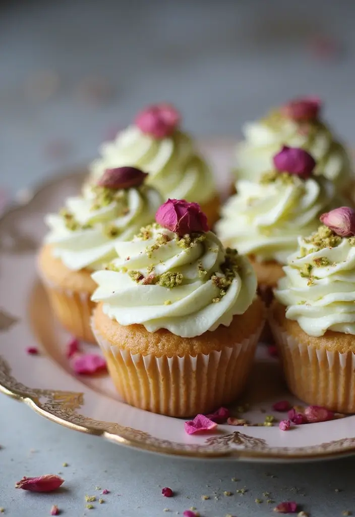 28 Bridal Shower Cupcake Ideas That Look and Taste Amazing - 13. Pistachio Rose Cupcakes