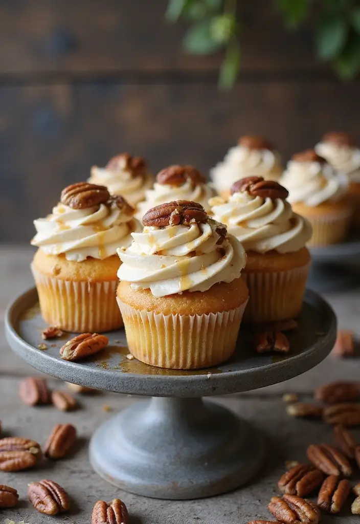 28 Bridal Shower Cupcake Ideas That Look and Taste Amazing - 17. Honey Pecan Cupcakes