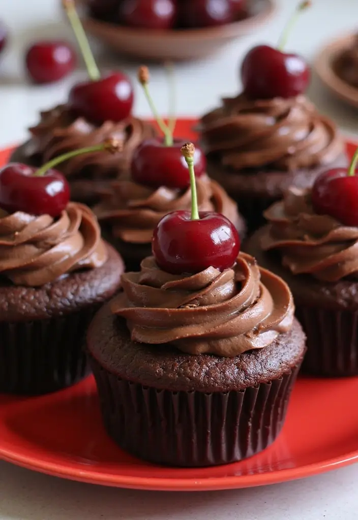 28 Bridal Shower Cupcake Ideas That Look and Taste Amazing - 23. Chocolate Cherry Cupcakes