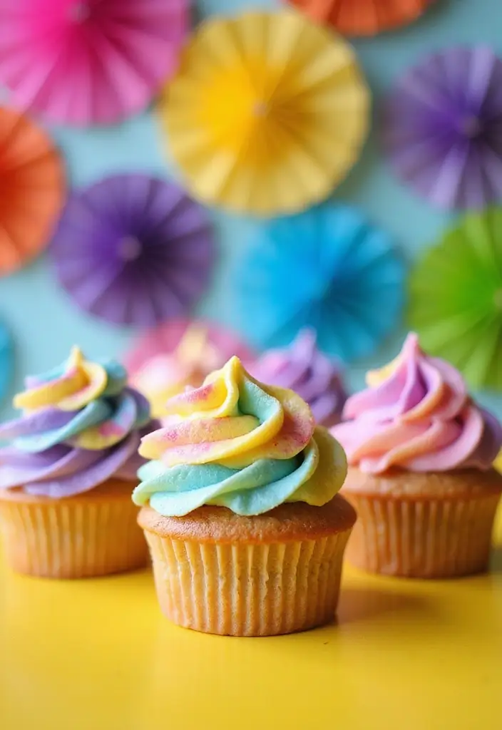 28 Bridal Shower Cupcake Ideas That Look and Taste Amazing - 5. Rainbow Tie-Dye Cupcakes