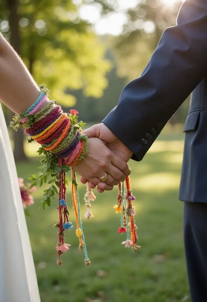 28 Ceremony Unity Ideas That Symbolize Your Love - 4. Handfasting Rituals with Natural Elements