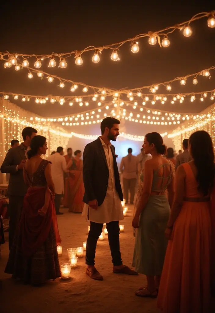 28 Haldi Ceremony Ideas For Groom That Feel Joyful - 19. Candlelight and Fairy Lights