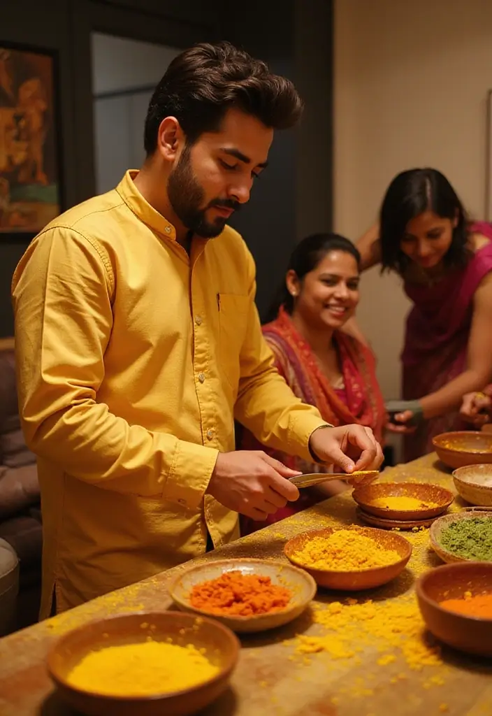 28 Haldi Ceremony Ideas For Groom That Feel Joyful - 3. DIY Turmeric Paste Station