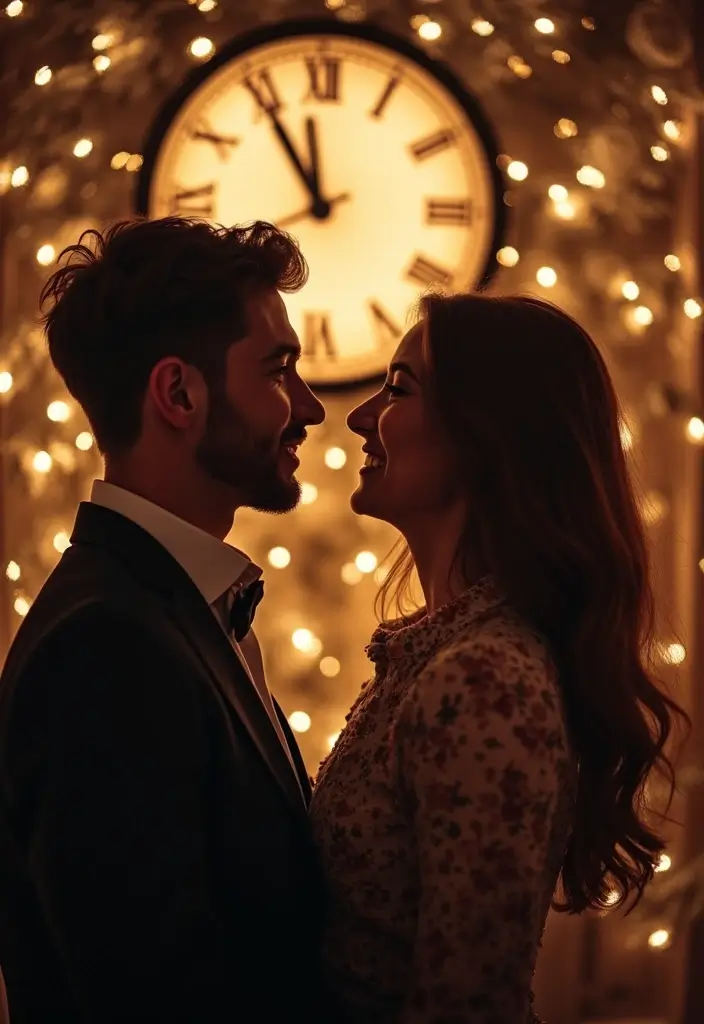 28 NYE Picture Ideas Couple Edition That Feel Festive - 11. Countdown Clock Moments