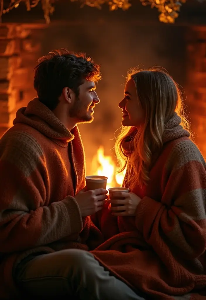 28 NYE Picture Ideas Couple Edition That Feel Festive - 12. Cozy Indoor Fireplace