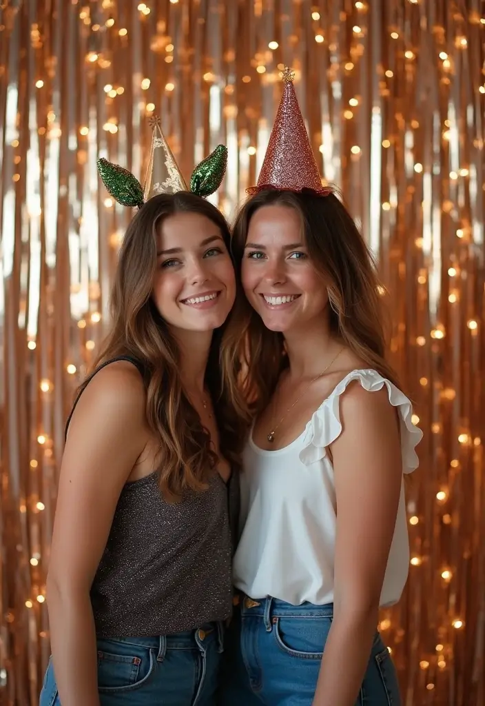 28 NYE Picture Ideas Couple Edition That Feel Festive - 16. DIY Sparkle Backdrop
