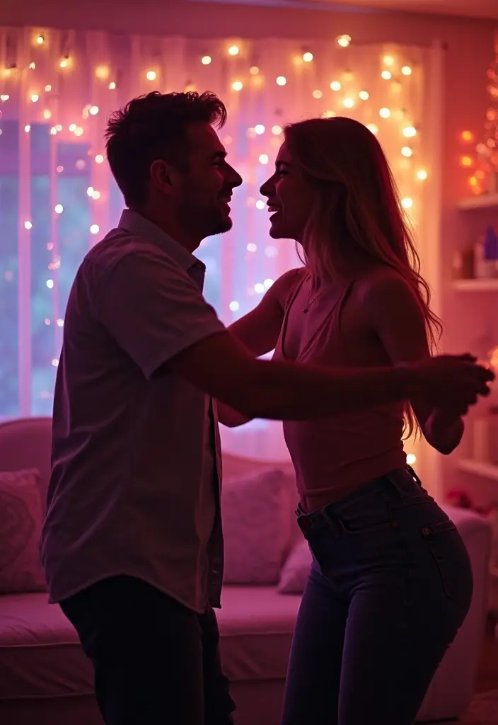 28 NYE Picture Ideas Couple Edition That Feel Festive - 17. New Year’s Eve Playlist Dance Party