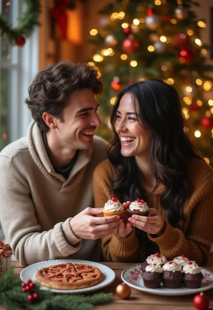 28 NYE Picture Ideas Couple Edition That Feel Festive - 20. Sharing a Sweet Treat
