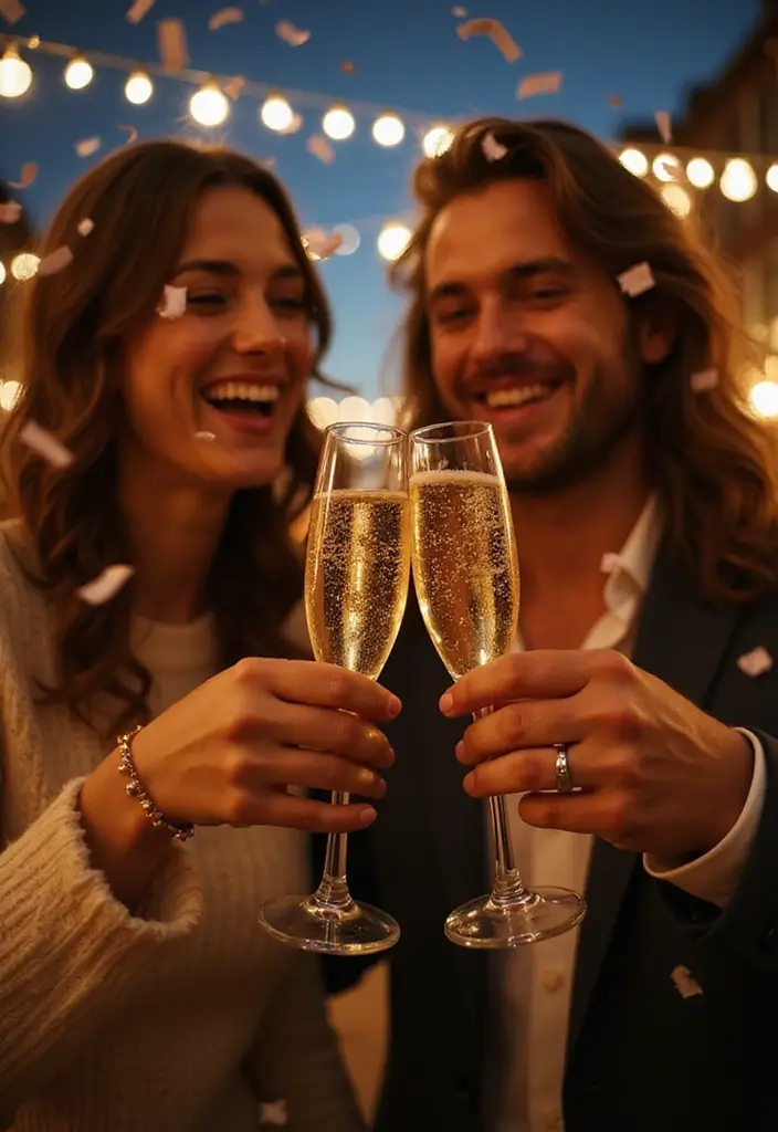 28 NYE Picture Ideas Couple Edition That Feel Festive - 3. Champagne Toast at Midnight
