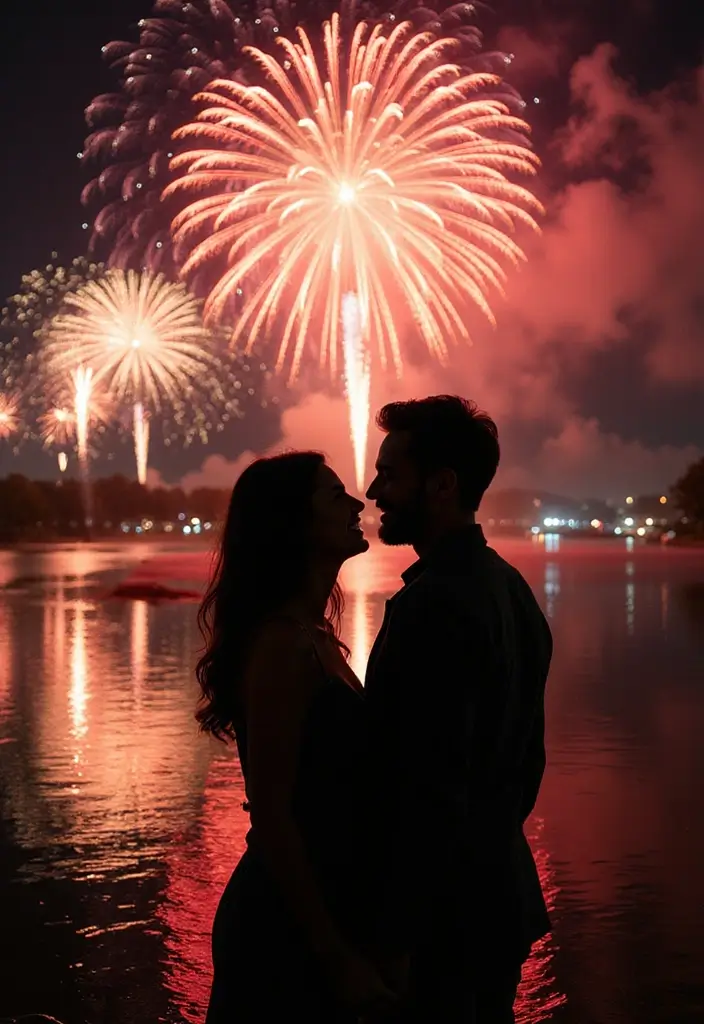 28 NYE Picture Ideas Couple Edition That Feel Festive - 4. Fireworks Reflection