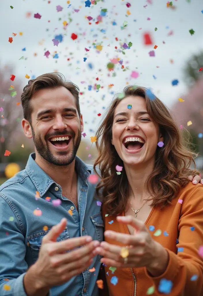 28 NYE Picture Ideas Couple Edition That Feel Festive - 6. Playful Confetti Throw