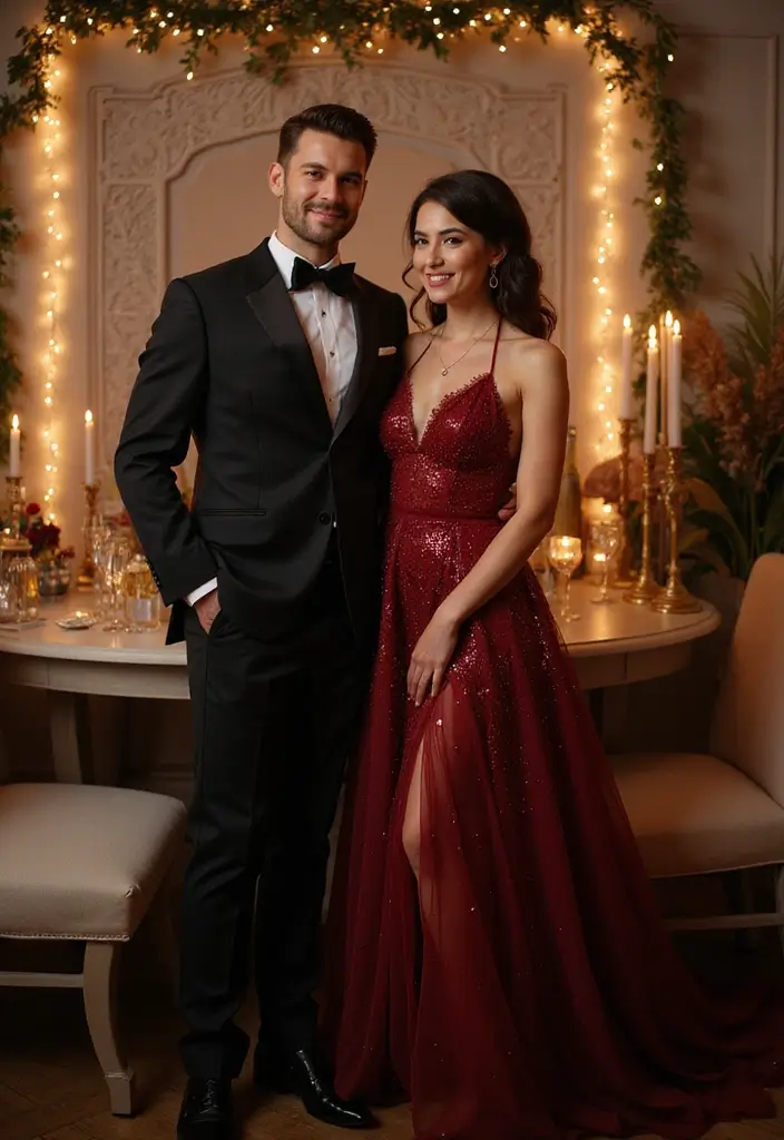 28 NYE Picture Ideas Couple Edition That Feel Festive - 9. Elegant Evening Gowns and Suits