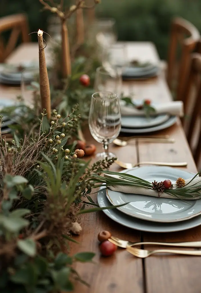 28 Rustic Wedding Table Decor Ideas That Feel Cozy - 12. Seasonal Foliage