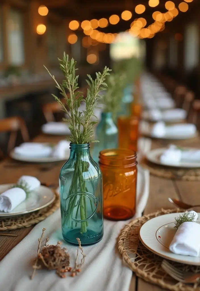 28 Rustic Wedding Table Decor Ideas That Feel Cozy - 16. Rustic Glassware