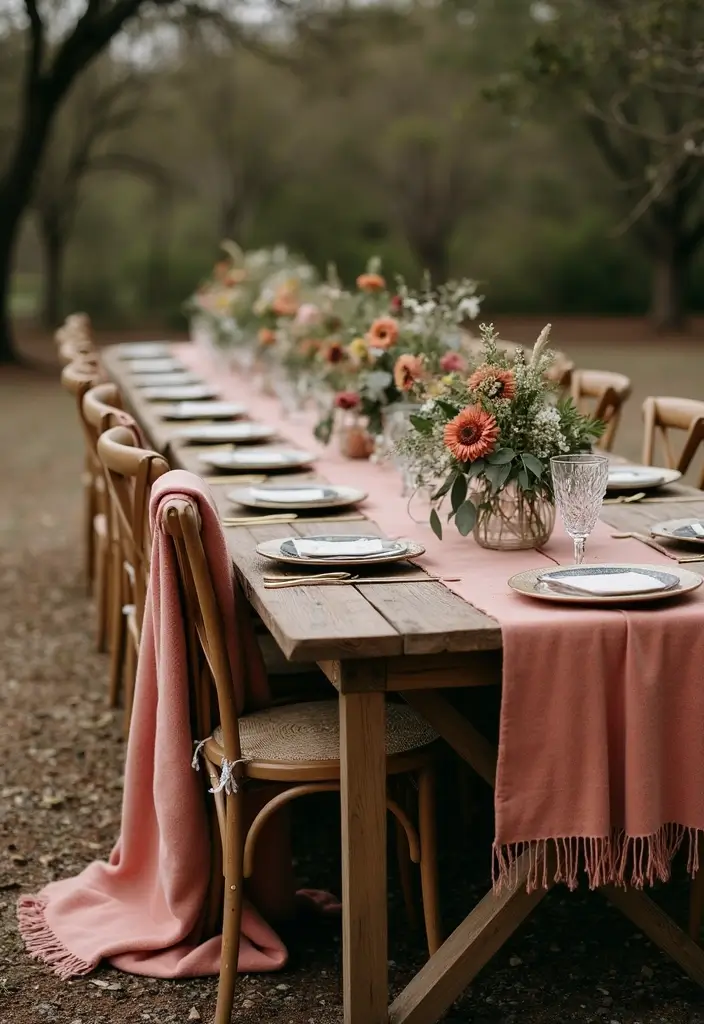 28 Rustic Wedding Table Decor Ideas That Feel Cozy - 18. Warm Blankets for Guests