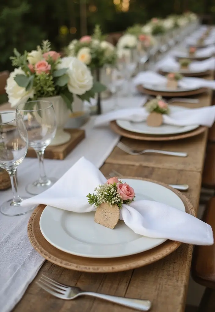28 Rustic Wedding Table Decor Ideas That Feel Cozy - 19. Floral Napkin Rings